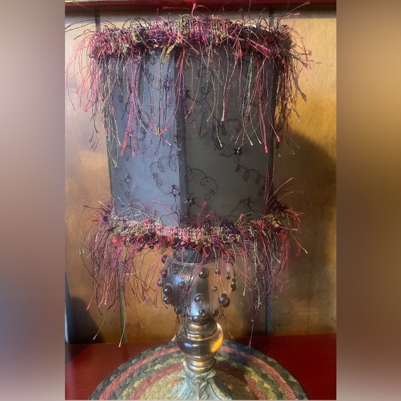 Vintage-Inspired Burgundy Table Lamp with Fringe - Picture 3 of 5